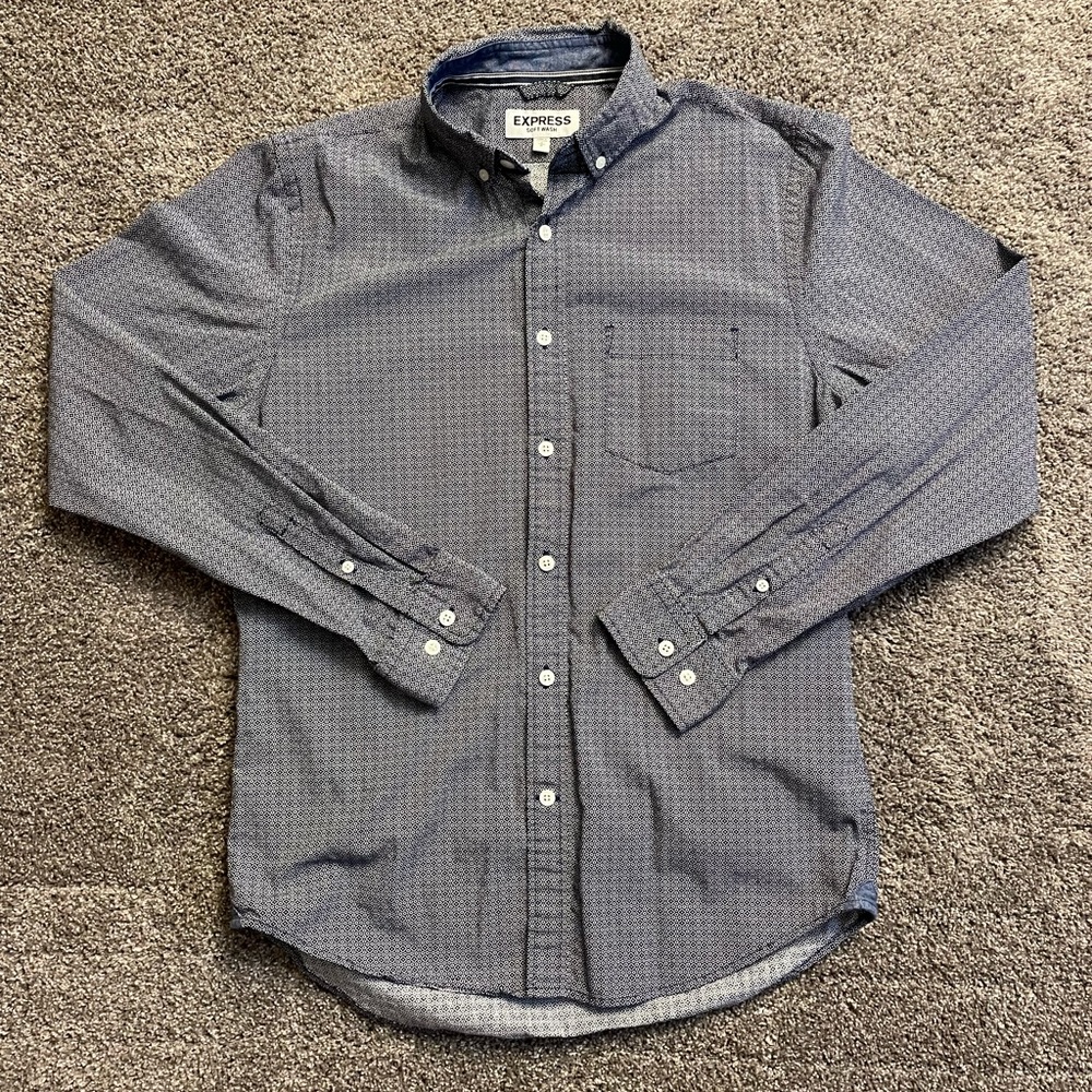 Men’s Express Soft Wash Shirt Black and White Pattern Size Small 14-14.5